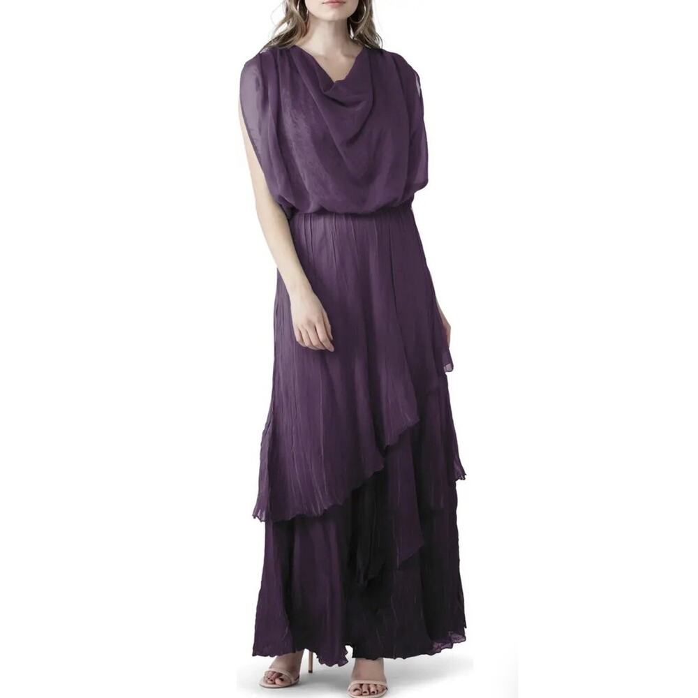 Komarov Plum Purple Ombré Tiered Skirt Blouson Chiffon Formal Gown Size Small